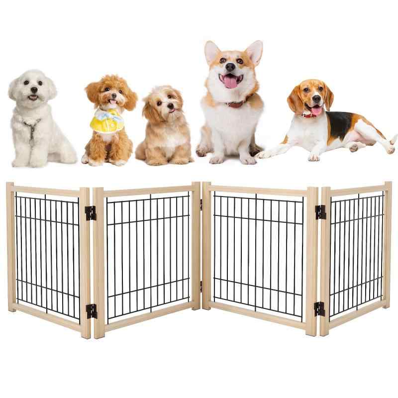 Oapety ペットゲート ペットフェンス 室内犬用 折りたたみ式 木製 犬 柵 脱走防止 飛び出し防止 高さ58cm 幅234cm 倒れない設計 簡単設置 中小型犬用｜コストマーケット