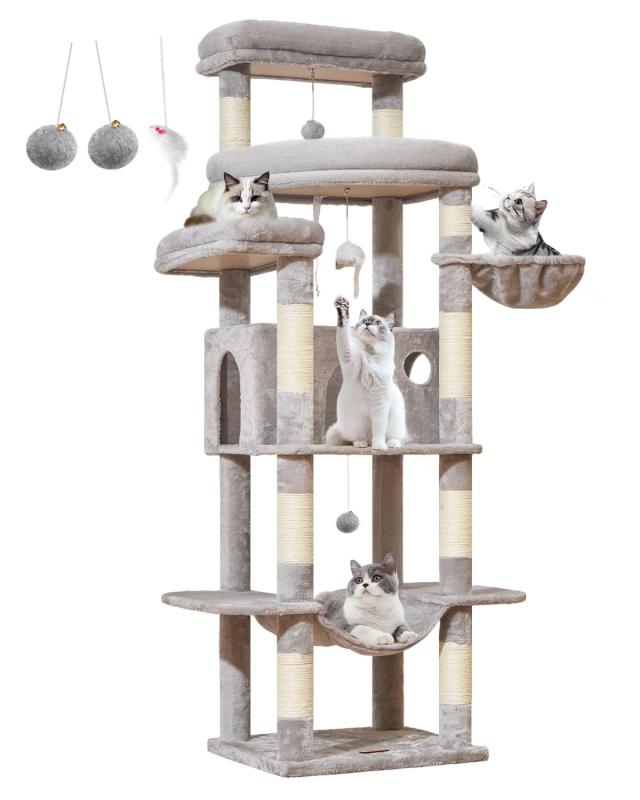 Taoqimiao キャットタワー 高さ180cm 大型猫用 多頭飼い 猫タワー 据え置き型 超スリム 省スペース 安定感 運動不足解消 猫ハウス 超大型扇形プラットフォーム 天然麻紐 爪研ぎ棒 9本爪とぎ柱 ｜コストマーケット