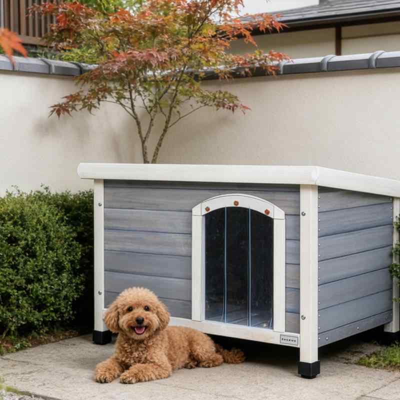 Petsfit 犬掘ったて小屋 室外用 犬棲み家 犬舎 小型犬 木製 アスファルト大屋根 いの一番開閉 昇降機引きあげる 底板 取りはらい能力のある 飾り気の無い組み立て 猫掘ったて小屋