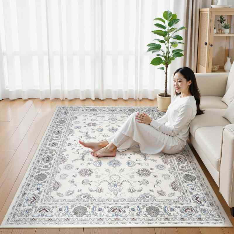HAOCOO 引っ敷き 200х250糎 3畳 上滑り打ち切り 熱っぽい引っ敷き相応う イラン風 引っ敷き 洗える オール季節当てはめる 花柄 防音 耐磨耗性 軽さ 抗菌防臭 リビング 昼ご飯 アンティーク 引っ敷き