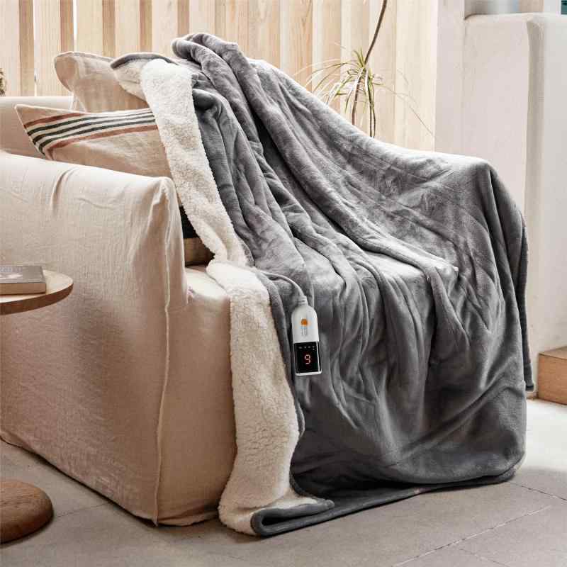 GOTCOZY 明かりブランケット 掛け敷き兼用 - 180×130糎 綿ネル明かり毛布 6座標軸体温合わせる 10第四次元自動小銃差し止めるタイマー付 速暖 節電 丸洗い能力のある 暖房装置手道具 防寒打つ手(薄墨色)