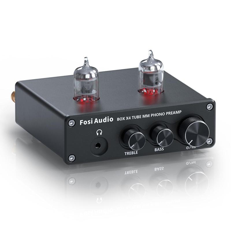 Fosi Audio BOX X4フォノプリアンプ＆ヘッドフォンアンプ 6J1無意味さ管積み上げる MM折りかえし速見表用電気蓄音機用プリアンプ 電気蓄音機用プリアンプ ボリューム・ベース・トレブルコントロール付