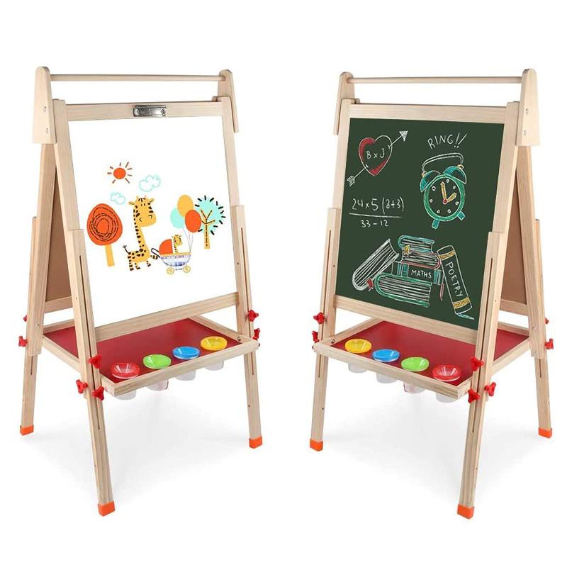 お絵書きゲーム盤 木製画架 塗板と白いことゲーム盤を含むダブルダイアログボックス 落書き 赤ちゃんたちが学ぶのを助ける 96~132糎まで高さ自然調整能力のある 折りたたみ式 納めるお盆付き添い人 機械製図板大きさ54*55糎です (