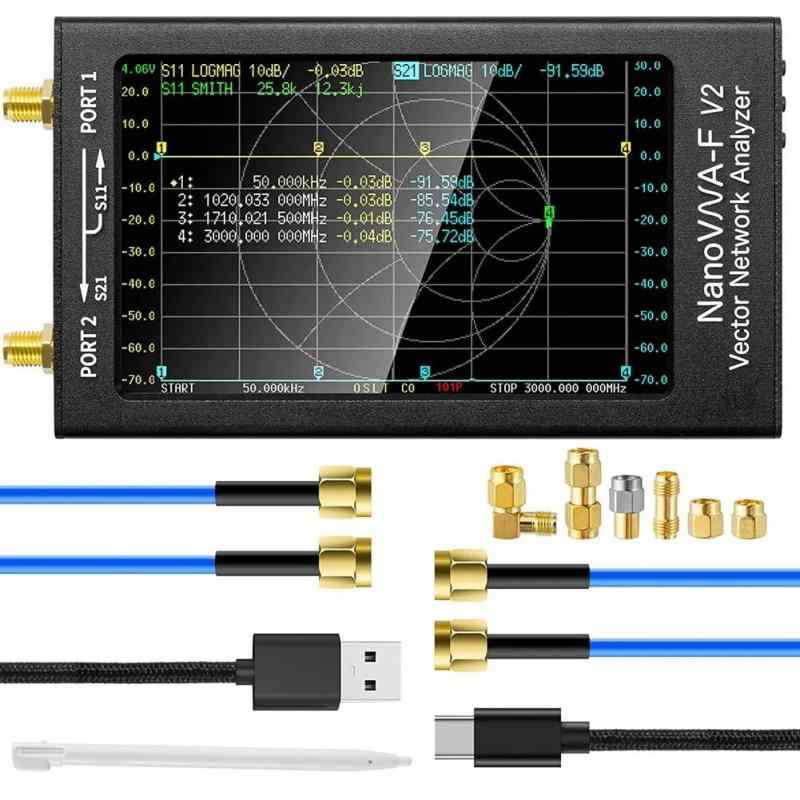NanoVNA-F V2 ベクトルネットワークアナライザー 4.3in 50kHz-3GHz HF VHF UHF VNA アンテナアナライザー 5000mAh乾電池 \u0026amp; 軽銀金属元素容れもの S媒介変数、無条件反射係数(SWR)、スミスチャ