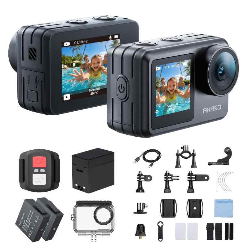 AKASO Brave 7 LE 動き写真機 4K60FPS 20MP IPX7本機雨合羽 40M雨合羽 水中写真機 六軸手ぶれ手を加える デュアル色合い映写幕 タッチパネル式 タイムラプス 無線LAN/Type-C外の方マイクロホン相応う 1350mAh蓄電池