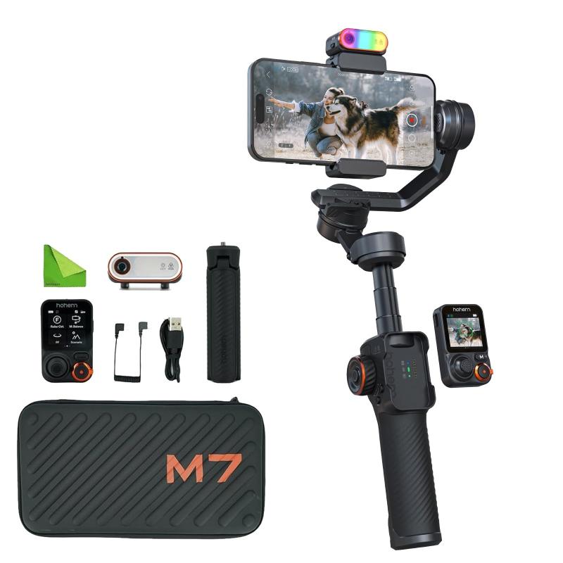 hohem M7 AIトラッキングスマートフォンジンバル3軸電話スタビライザー、1.4インチフルカラータッチスクリーン、マグネット、フィルライト、iPhone＆Androidビデオ録画用延長ポール付き｜コストマーケット