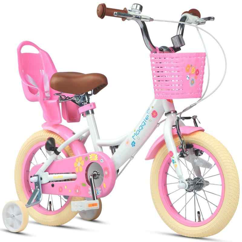 Glerc Maggie 子供用自転車 女の子用 キッズバイク 幼児乗り練習 花柄 かご付き 補助輪付き こども三輪 ぬいぐるみ座席付き vブレーキ 3~5歳 14インチホワイトピンク|コストマーケット