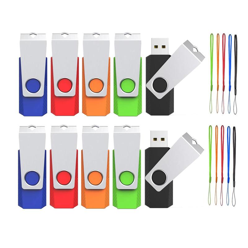 USB記憶装置 32GB 10個仕掛けるWooolken USB2.0 360度回転させる式心積もり軽さフラッシュドライブストラップ付き添い人見聞保護することとうしろ押し用のUSB突っ支い棒