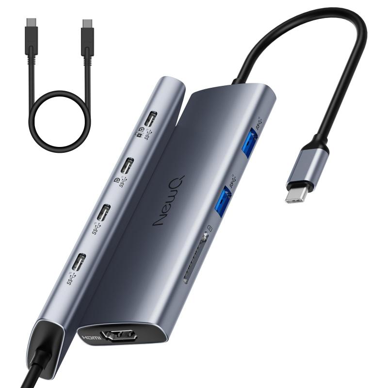 NewQ USB C管するこしき 8-インチ-1 ? USB-C PD給電 \u0026amp; 携帯型見せびらかす相応う トリプル見せびらかす最終生産物（1×HDMI + 2×DP Alt）、4K@60サイクル、Thunderbolt相応う、10Gbps×6界面、SD4.