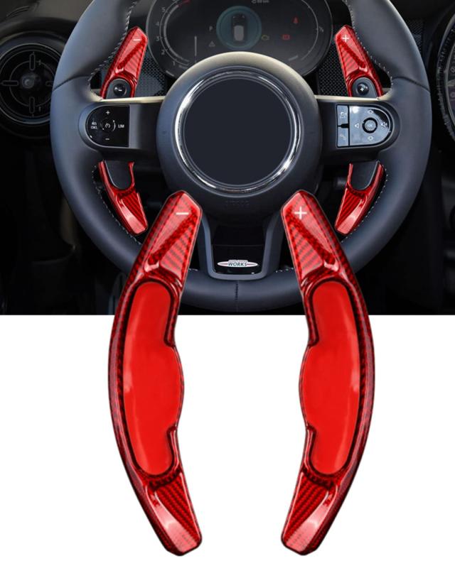 [BOMI]兼容 MINI パドルシフトカバー うつり変わりパドル 伸展 即物的炭素製 (赤, Mini 14年-22年)