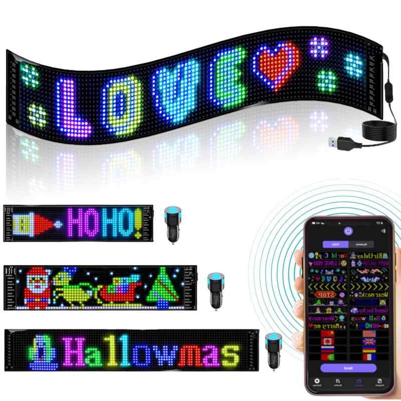 SUBORAWOS USB LED色合い表われ スクロールメッセージボード LEDパネルカーサインディスプレイ Bluetooth アプリコントロール 折りたたみ式 軟らかい 適用業務付き添い人 16 * 64画素 身寄り用 車用 店