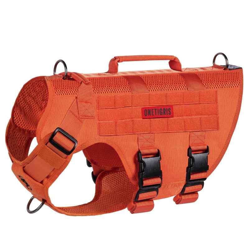 OneTigris 犬用胴輪 犬ハーネス 小型犬/中型犬/大型犬に向け 通気性 調節可能 引っ張り防止 アタマを通さず ドッグハーネス 喉に優しい ネームプレート お出かけ便利 1000ナイロン製 (オレンジ,｜コストマーケット