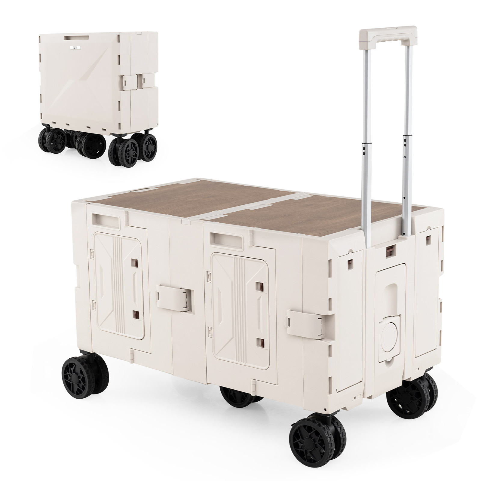 COSTWAY キャリーカート 折り畳み 二重 ショッピングカート 4輪360°回転 ブレーキ付き 買い物カート 多機能