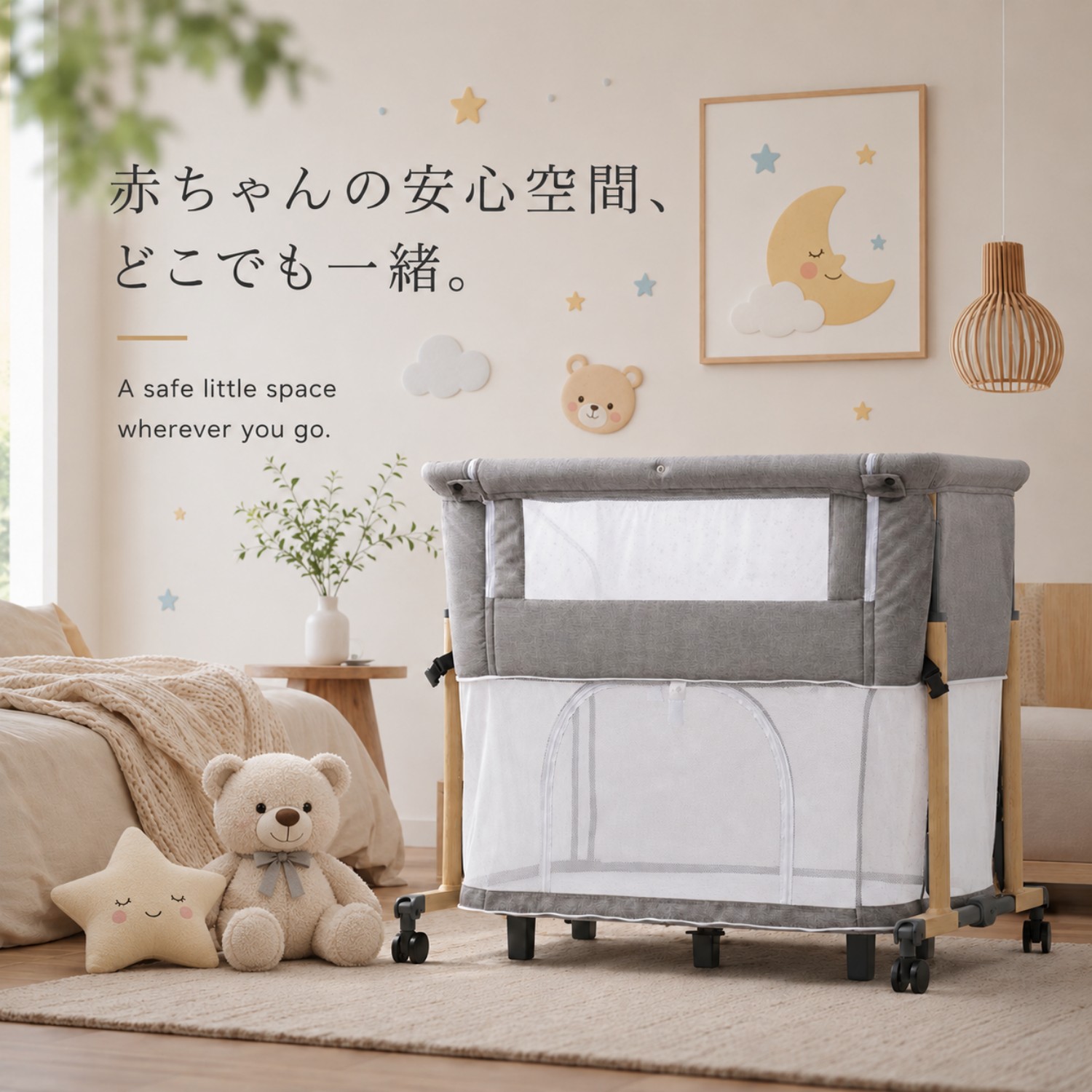 HZDMJ ベビーベッド 折りたたみ 添い寝 新生児 ベッド 持ち運び 移動式