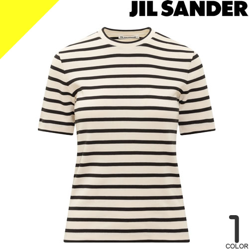 ＼5日間限定／【74,800円→33,598円】4/20 11:59まで！ジルサンダー Tシャツ ボーダー 半袖 クルーネック 丸首 レディース ロゴパッチ コットン おしゃれ 大きいサイズ ブランド 白 黒 ホワイト ブラック JIL SANDER J40GC0111 J46497 [ネコポス発送]