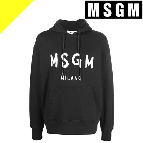 リアル ペイントロゴ プルオーバーパーカー メンズ スウェット パーカー エムエスジーエム ブランド 00mm515 Logo Brushed A With Hoodie Cotton Msgm ブラック 黒 大きいサイズ メンズバッグ