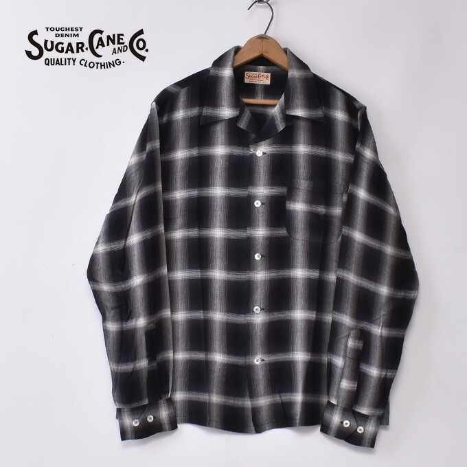 SUGAR CANE / Lot No. SC29120 / RAYON OMBRE CHECK OPEN SHIRT / 119 BLACK シュガーケーン / レーヨンオンブレチェックオープンシャツ / ブラック