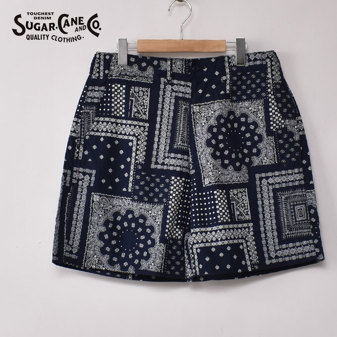 ★50％OFF SALE！SUGAR CANE / Lot No. SC52537 / NATIVE AMERICAN BANDANA PATCHWORK PRINT WORK SHORTS / 128) NAVYシュガーケーン / さる股引き