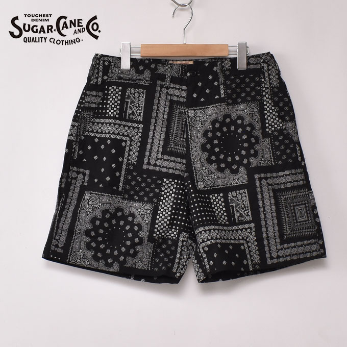 ★50％OFF SALE！ SUGAR CANE / Lot No. SC52537 / NATIVE AMERICAN BANDANA PATCHWORK PRINT WORK SHORTS / 119) BLACK シュガーケーン / ショーツ