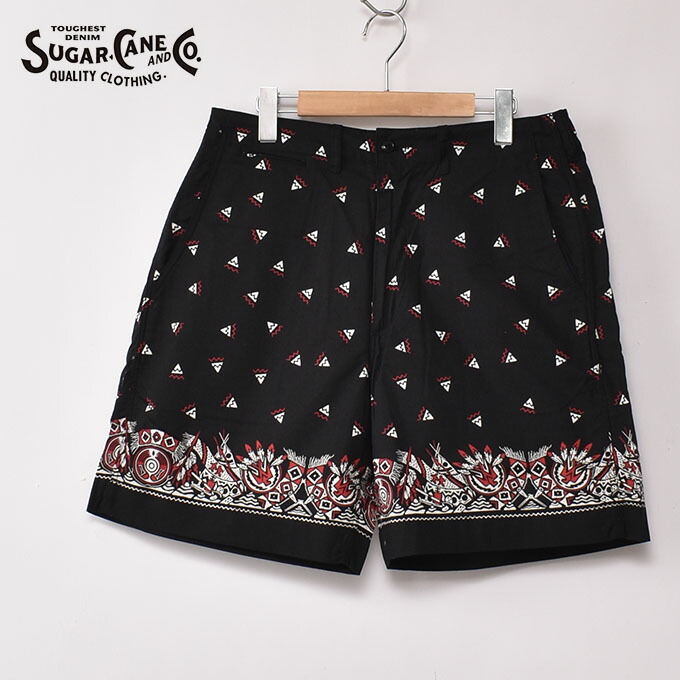 ★50％OFF SALE！SUGAR CANE / Lot No. SC52538 / NATIVE AMERICAN BANDANA  PRINT WORK SHORTS / 119) BLACKシュガーケーン / さる股引き