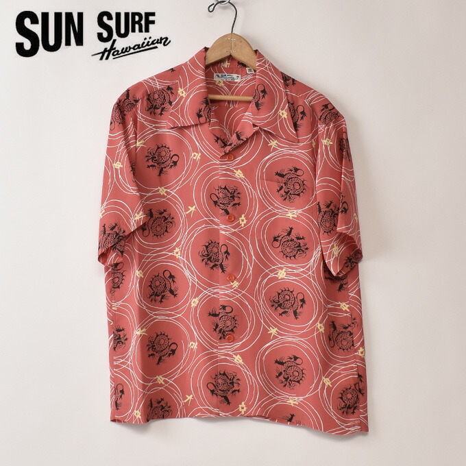 東洋エンタープライズ サンサーフ / Lot No.SS39617 / 半袖 レーヨン アロハシャツ ハワイアンシャツ / レッドSUN SURF / &ldquo;DRAGON GRID&rdquo; / 165) RED｜Cott