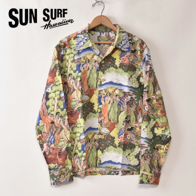 オリエント会社組織 / サンサーフ / Lot No. SS29679 / 特別～版 アロハシャツSUN SURF / SPECIAL EDITION “ORIGINAL MATSON MENU DESIGN by EUGENE SAVAGE” (LONG SLEEVE) / 145) GREEN