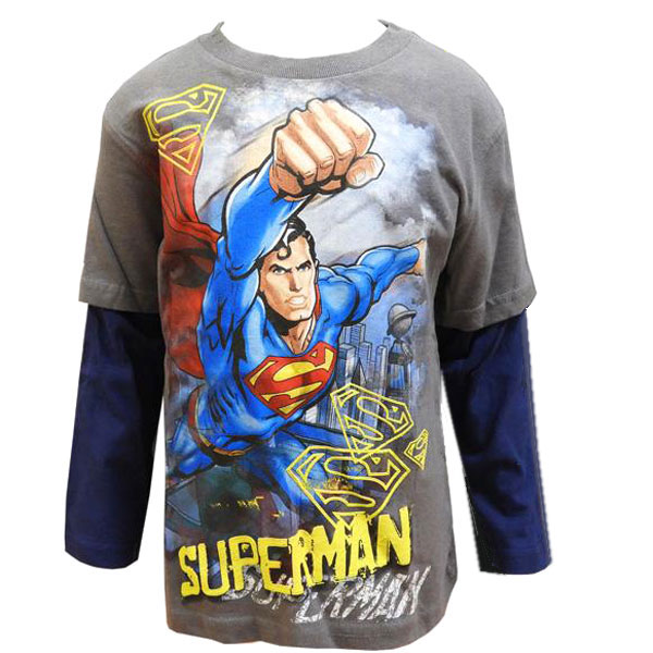 送料無料 スーパーマン アメコミ 子供 キッズ Tシャツ 長袖 重ね着風 サイズ5 115～120cm画像