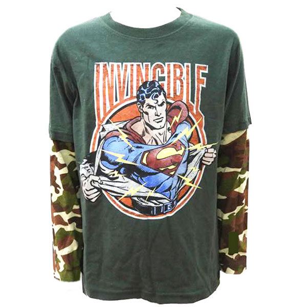 送料無料 スーパーマン アメコミ 子供 キッズ Tシャツ 長袖 重ね着風 サイズ6 7 120cm 130cm画像