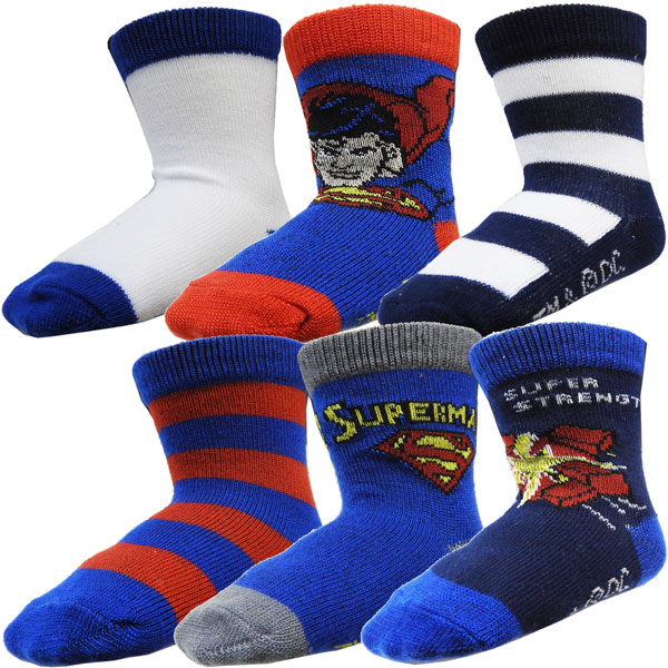 送料無料 SUPERMAN スーパーマン ベビー 赤ちゃん 新生児 ソックス 靴下 6足セット 3/12ヶ月 約8〜10cm画像