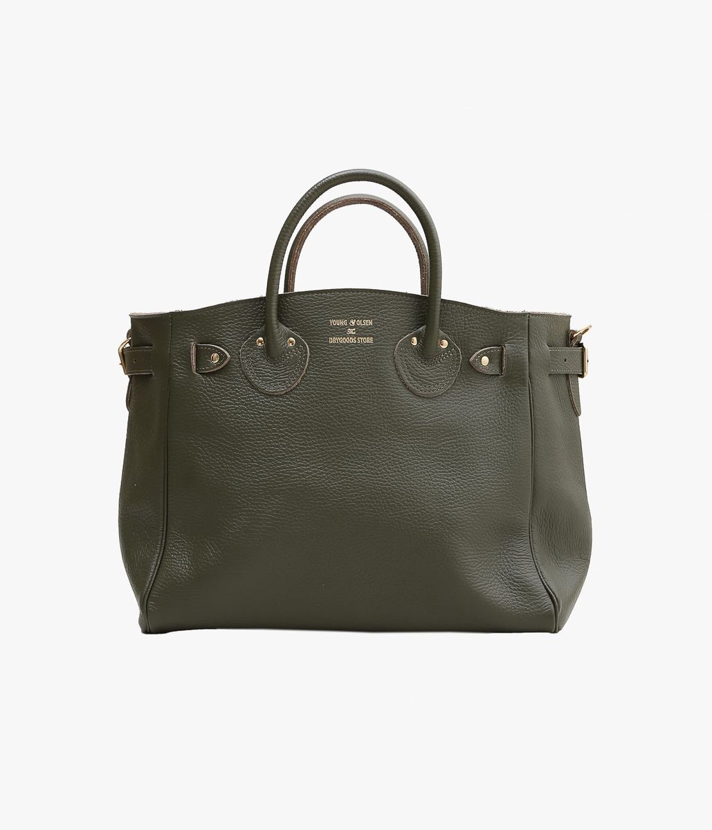 YOUNG\u0026OLSEN THE DRYGOODS STORE \u0027\u0027EMBOSSED LEATHER BELTED TOTE S\u0027\u0027 (KHAKI)