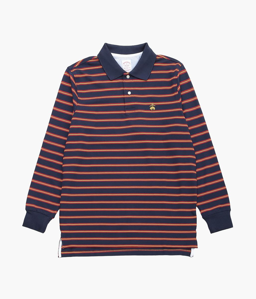 BROOKS BROTHERS GF STRIPE POLO L/S (NAVY)
