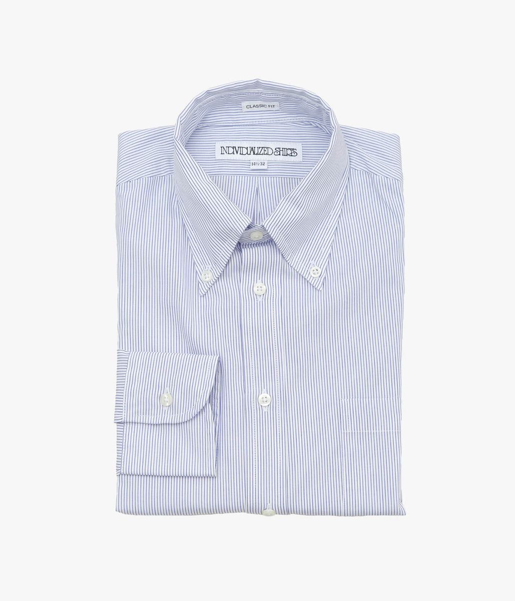 INDIVIDUALIZED SHIRTS ''PENCIL STRIPE (CLASSIC FIT BUTTON DOWN SHIRT)'' (BLUE)｜THE STORE by maidens