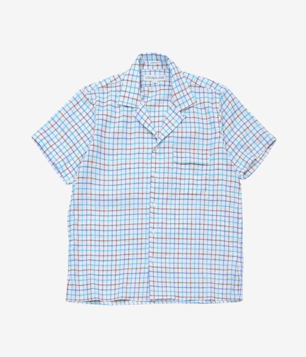 INDIVIDUALIZED SHIRTS \u0027\u0027RESORT LINEN(ATHLETIC FIT CAMP COLLAR S/S) \u0027\u0027 (BLUE)