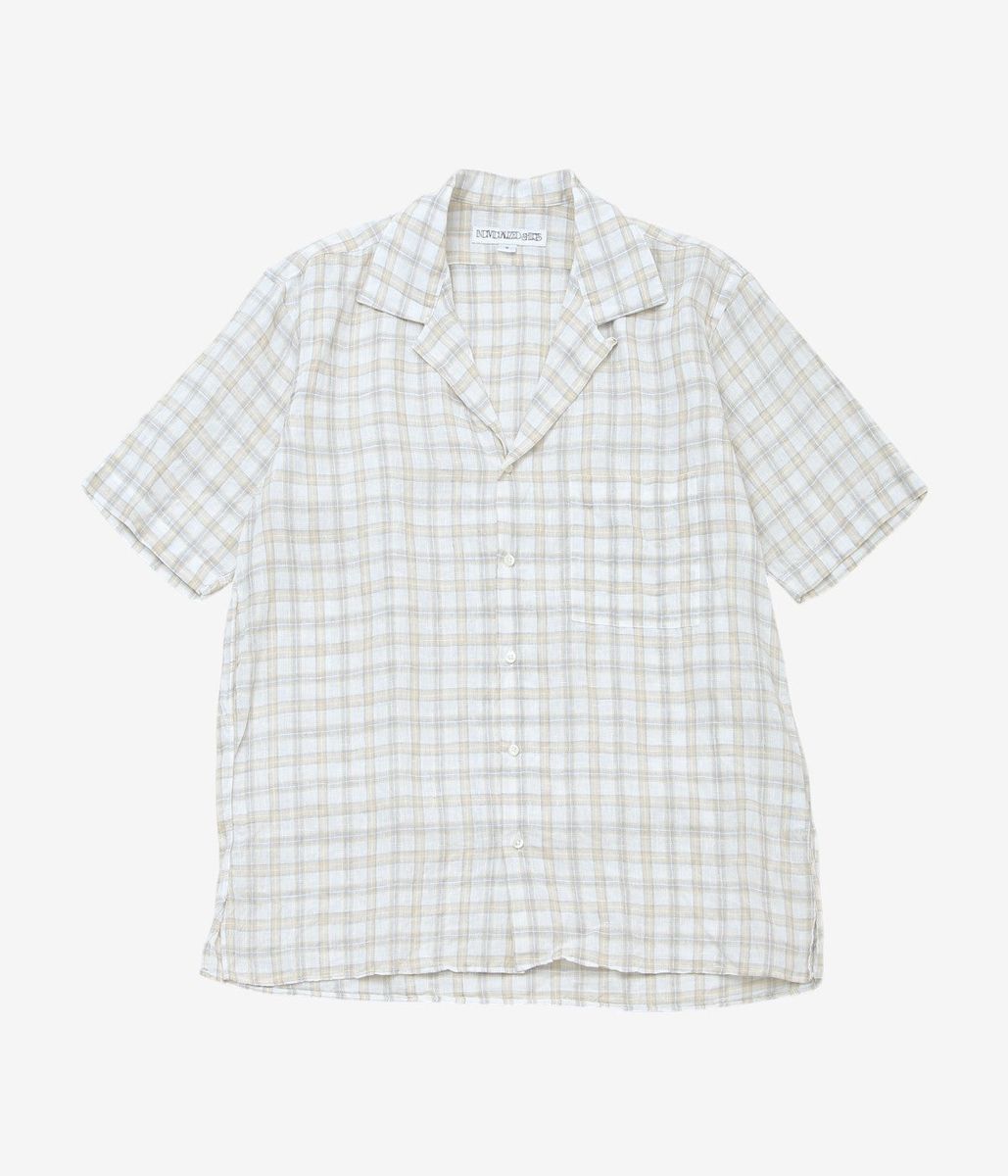 INDIVIDUALIZED SHIRTS \u0027\u0027LINEN PLAID CAMP COLLAR S/S\u0027\u0027 (BEIGE)