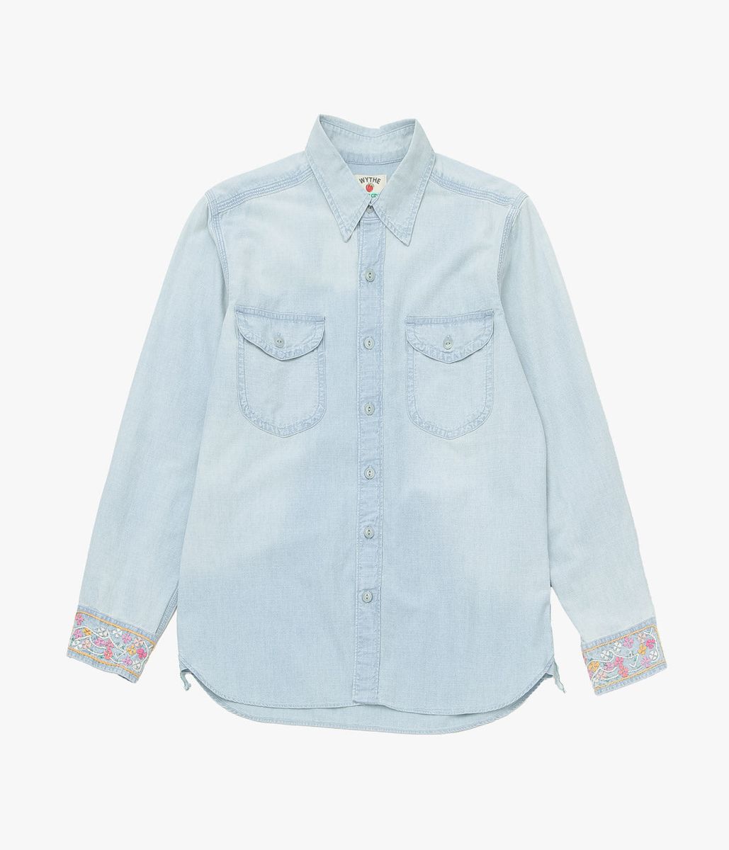 WYTHE \u0027\u0027EMBROIDERED CHAMBRAY WORKSHIRT\u0027\u0027 (WASHED AND SUNFADED INDIGO)