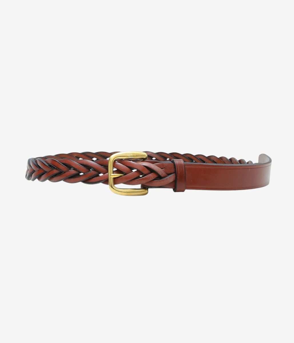 TORY LEATHER \u0027\u00273182 1-1/4 LONG TIP BRAITED BELT\u0027\u0027 (OAKBARK/BRASS)