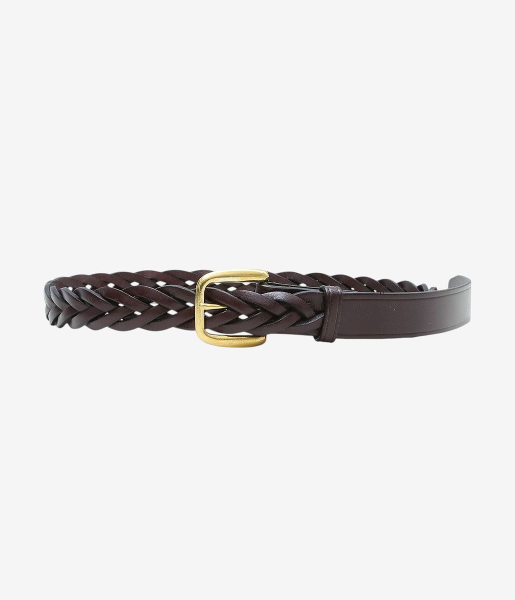 TORY LEATHER \u0027\u00273191 1-1/4 LONG TIP BRAITED BELT\u0027\u0027 (HAVANA/BRASS)