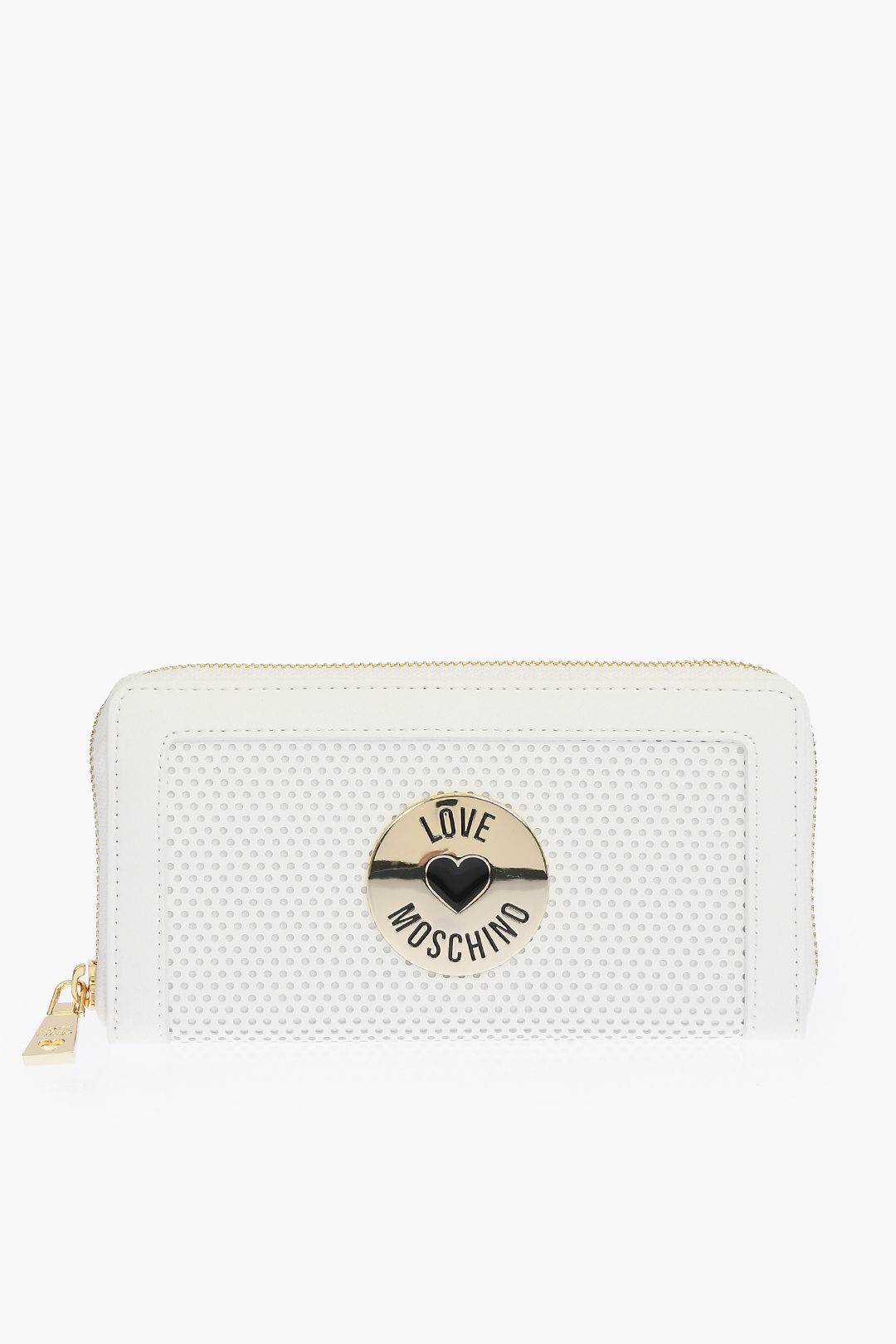 MOSCHINO モスキーノ White 財布 JC5706PP0EKL110A レディース LOVE ZIP CLOSURE PERFORETED FAUX  LEATHER WALLET dk 返品交換不可