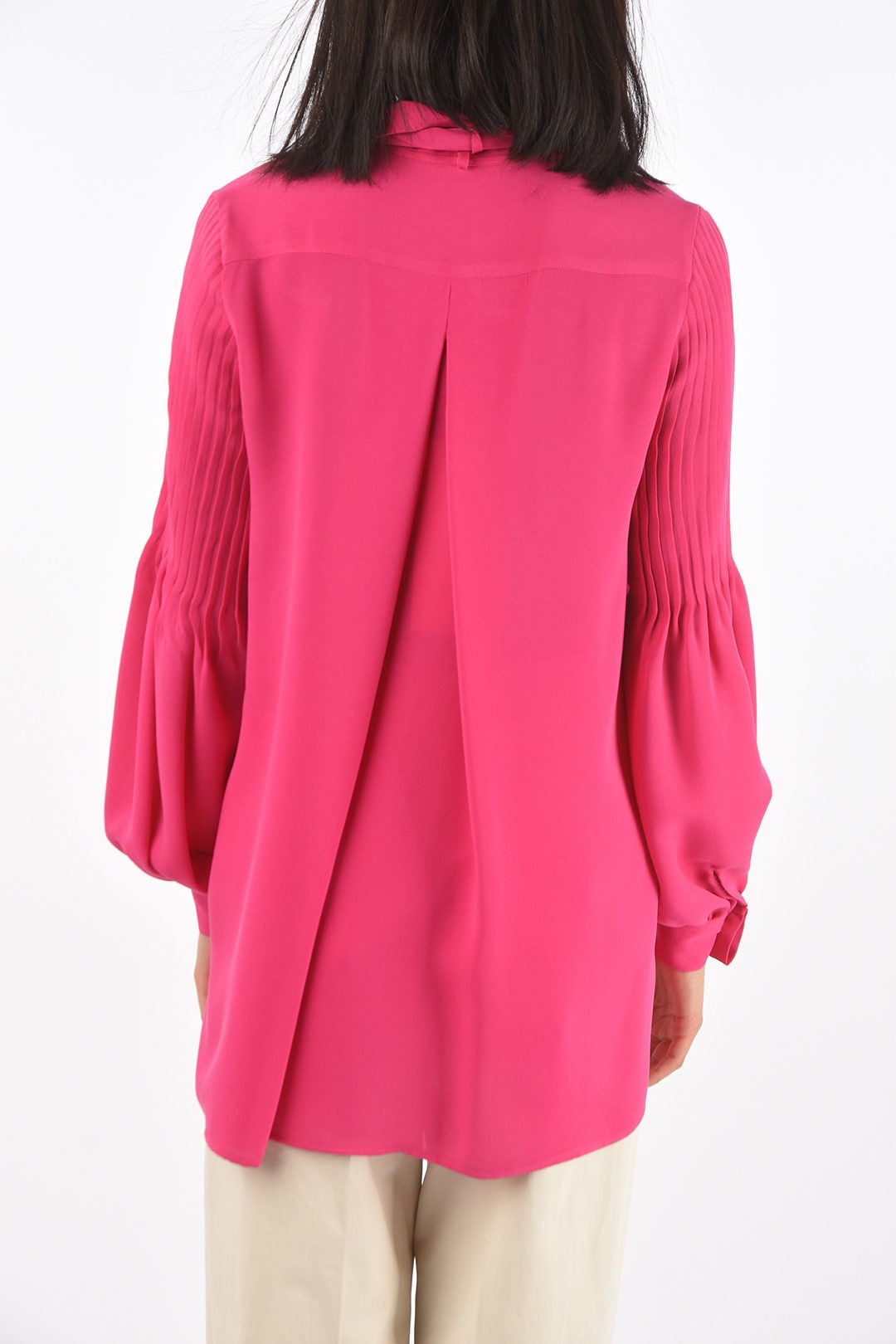 SUPER BLOND スーパーブロンド CLOE レディース WITH CLOE Pink DETAILS SHIRT PLISSE24 SILK シャツ PLEATED NECK CAMICIA TIE dk トップス | faedi.edu.br