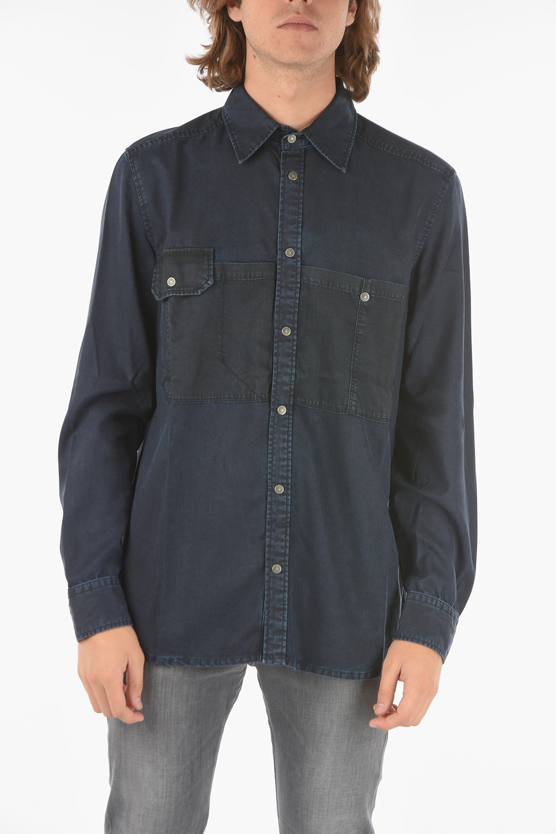 DIESEL ディーゼル Blue シャツ D-MILLY-SP1 A02841 0GCAM 1 メンズ BREAST POCKET D-MILLY-SP1 SHIRT WITH SNAP BUTTONS 【関税・送料無料】【ラッピング無料】 dk