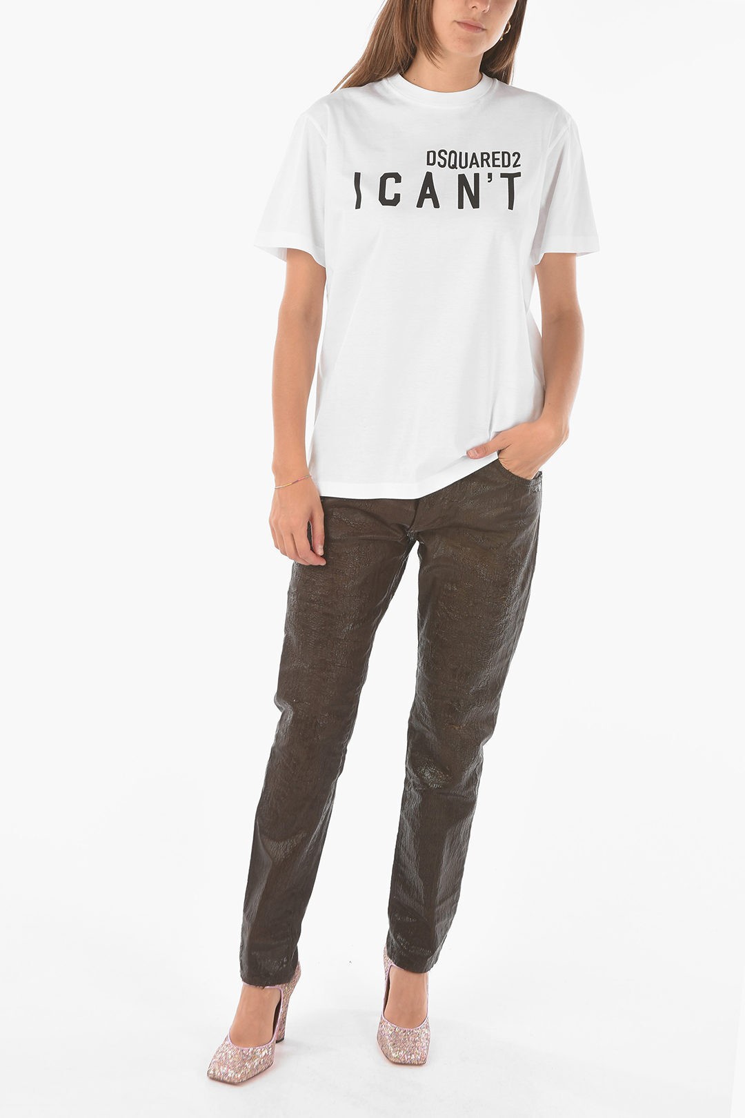 DSQUARED2ディースクエアードWhiteトップスS75GD0213S23009100レディースPRINTEDISMOKEFITT-SHIRT【関税・送料無料】【ラッピング無料】dk