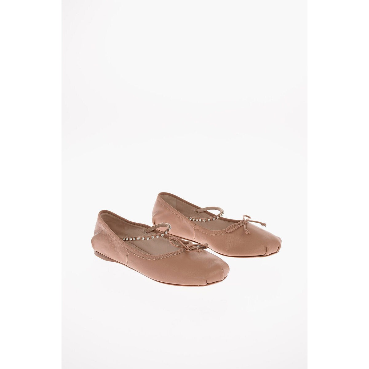 交換無料 楽天市場 Miu Miu ミュウ ミュウ Pink レディース Leather Ballet Flats With Jewel Ankle Strap Dk Brandshop クラージュ楽天市場店 大注目 Www Proverkatruda Ru