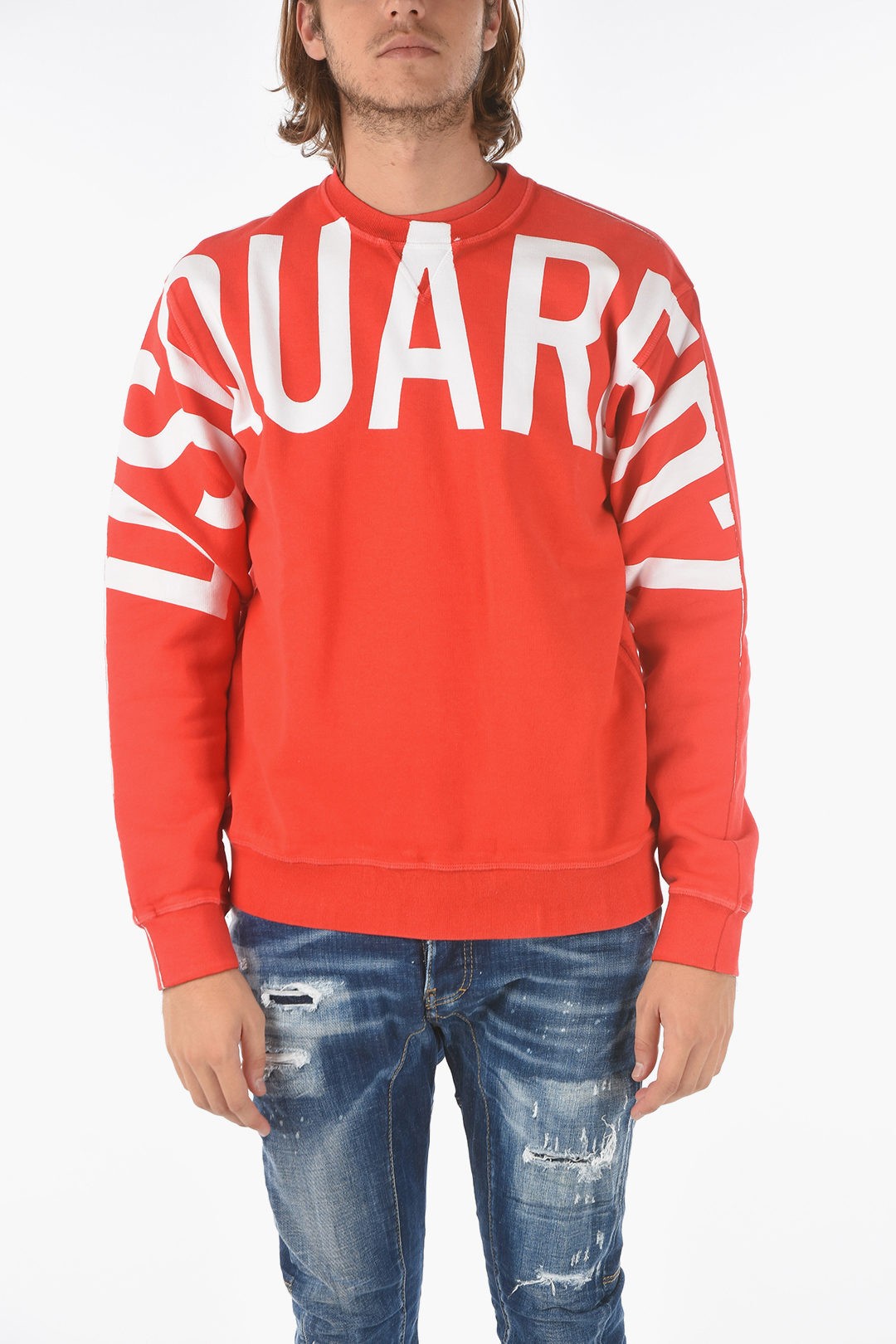 DSQUARED2 ディースクエアード 312 BRUSHED CONTRASTING COOL COTTON CREW-NECK FIT LOGO  Red S74GU0519 S25042 SWEATHIRT dk トレーナー メンズ 【在庫あり/即出荷可】 Red