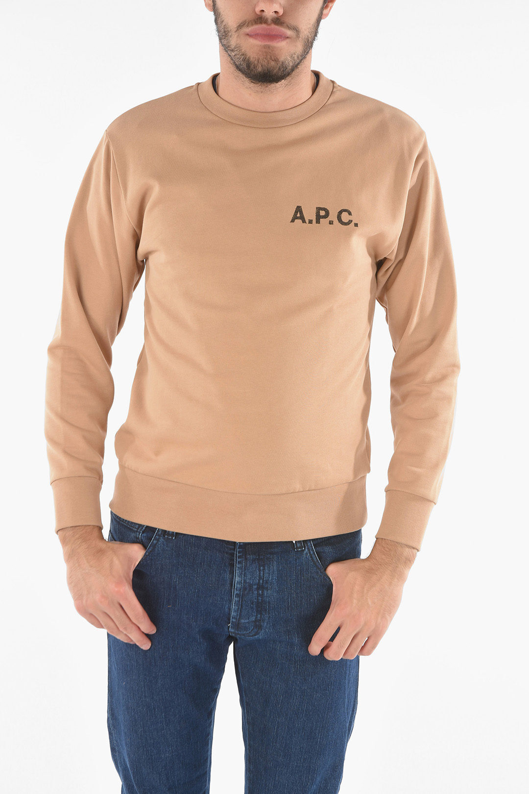 代引不可 A.P.C. アーペーセー Beige トレーナー COERH H27669 BAA メンズ CREW-NECK BRUSHED  PRINTED LOGO