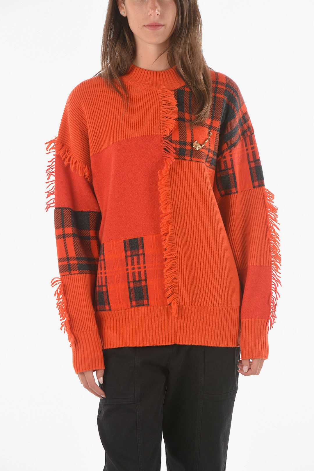 肌触りがいいVERSACE ヴェルサーチrange ニットウェア 1001306 1A00791 6R080 レディース CREW NECK FRINGED DETAIL PLAID CHECK PULL VER関税 送料無料ラッピング無料dk BRANDSH P クラージュ市場店