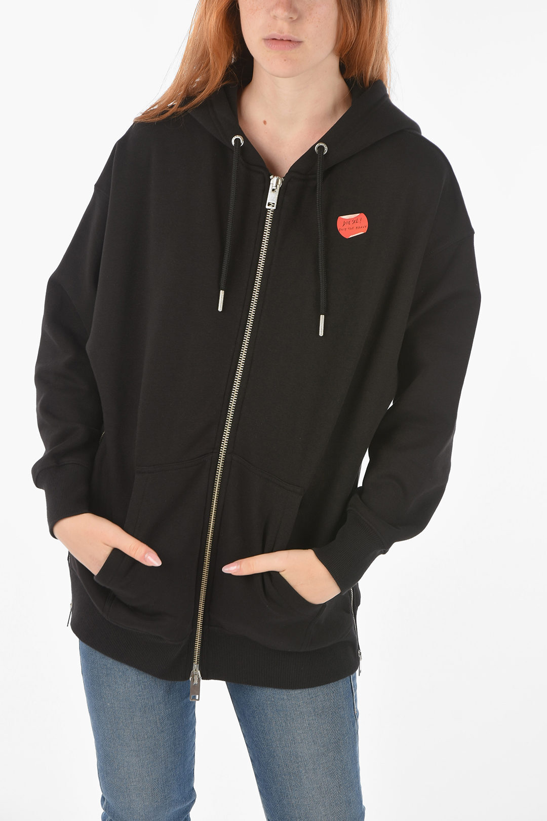 DIESEL ディーゼル Black トレーナー F-GULLY-HOOD-ZIP A04618 0EBBV 9XX レディース HOODED F-GULLY SWEATSHIRT WITH LOGO PRINT dk
