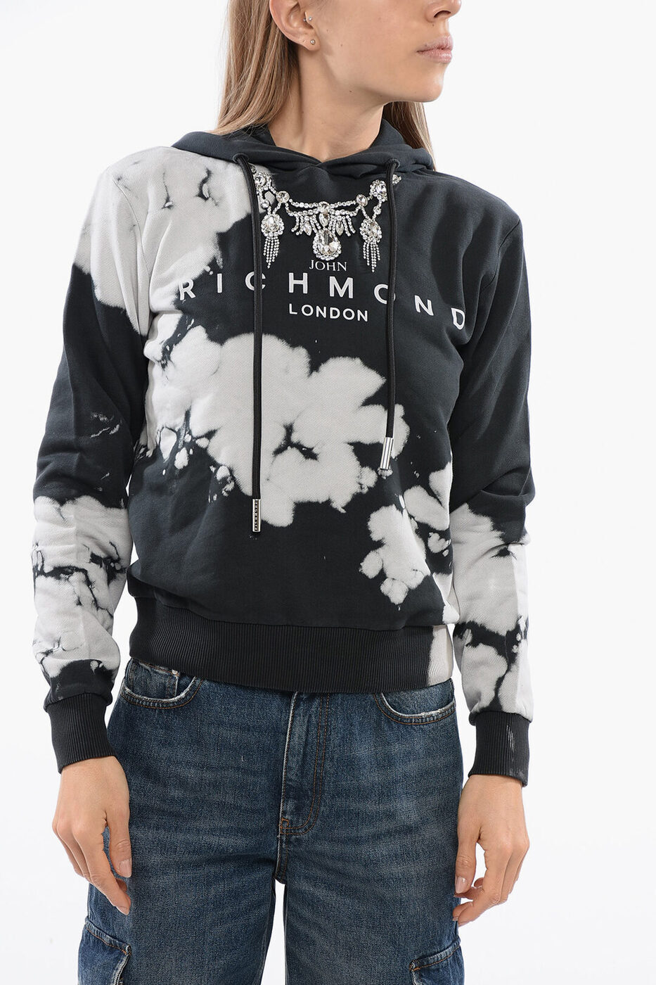 JOHN RICHMOND 売れ筋商品|||ジョン リッチモンド パーカー・スウェットシャツ アウター レディース Sweatshirts Green John Richmond - Green Sweatshirt With Black Logo