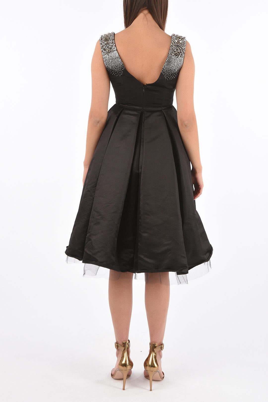 PHILIPP PLEIN フィリッププレイン レディース PTE060N STRAPS RIGHT ドレス COUTURE 02 WRG0637  DRESS WOULDN'T THIS PLEATED STUDDED Black BE P18C dk ドレス