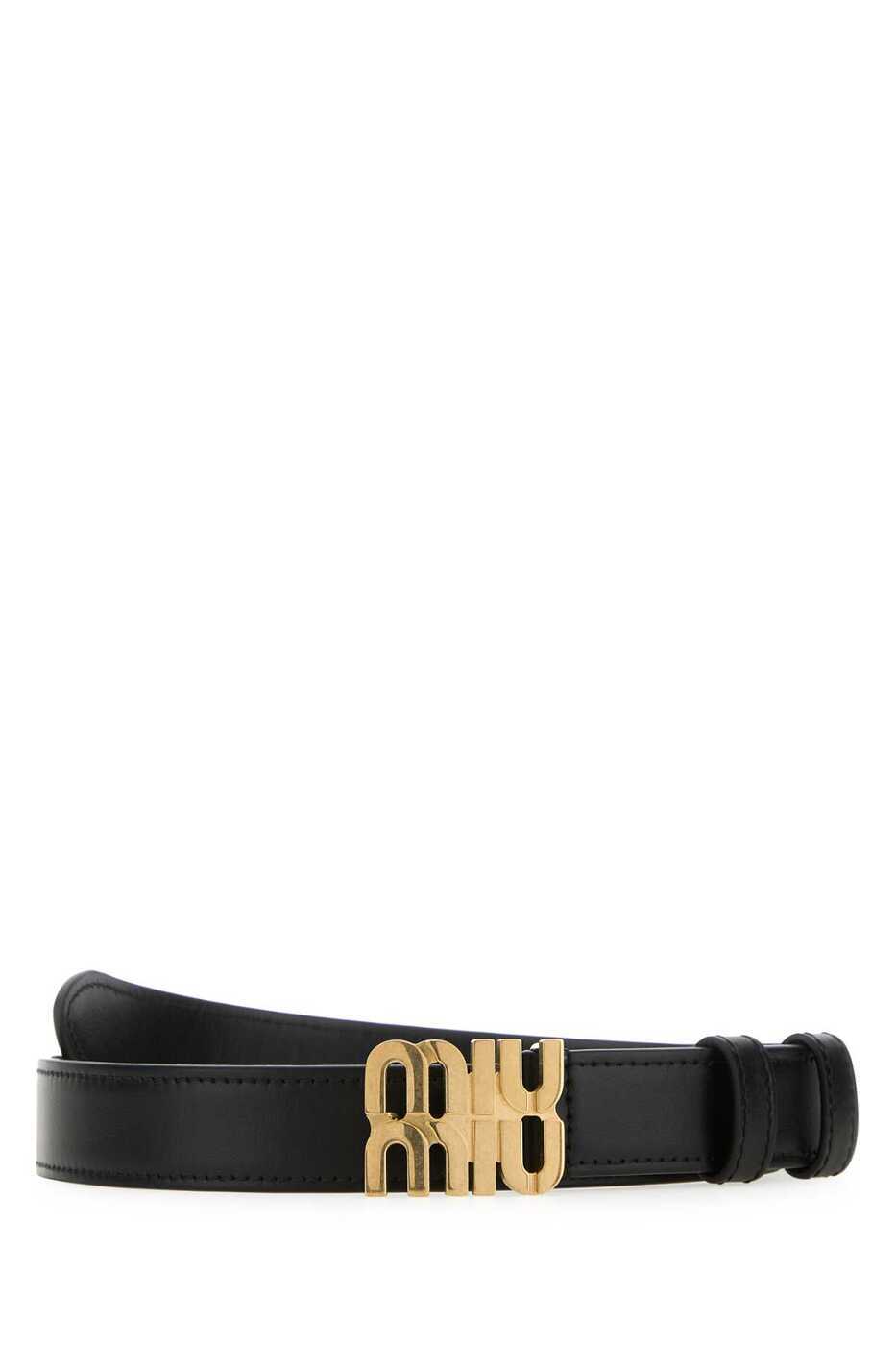 miumiu ベルト　ブラック×ゴールド ミュウミュウ miumiu ベルト レザー ロゴバックル ゴールド金具