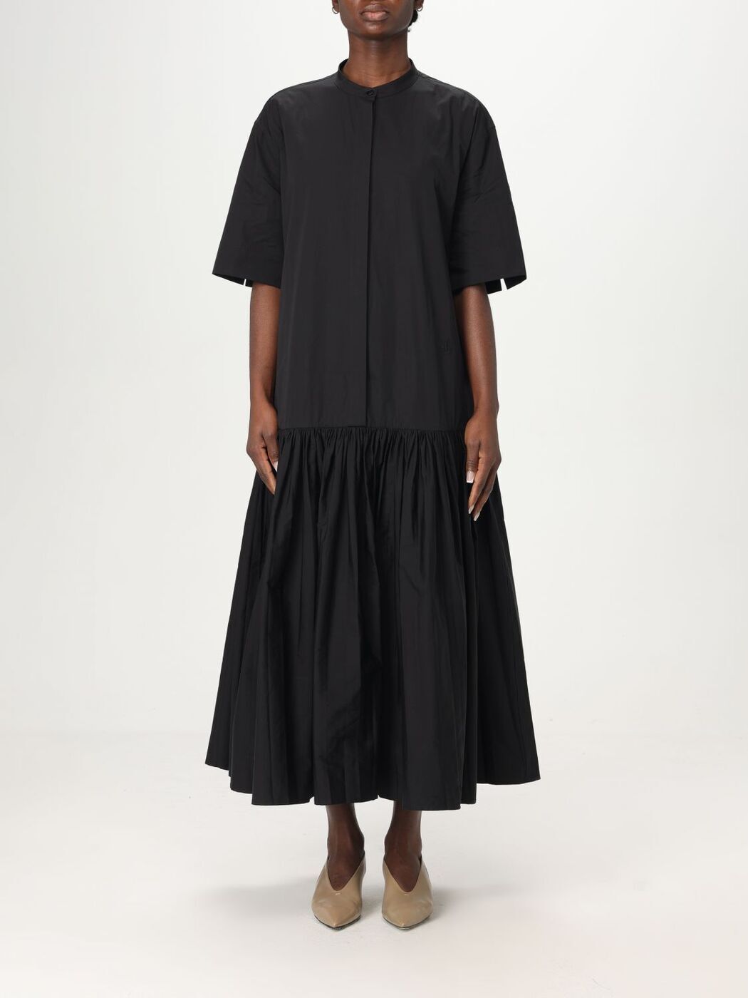Jil sander 半袖ワンピース ジルサンダーネイビー Aラインワンピース34 グレー イタリア製